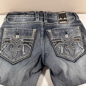 Rock Revival Norman Straight Jeans Mens 38x26 Distressed Embroidered Pockets